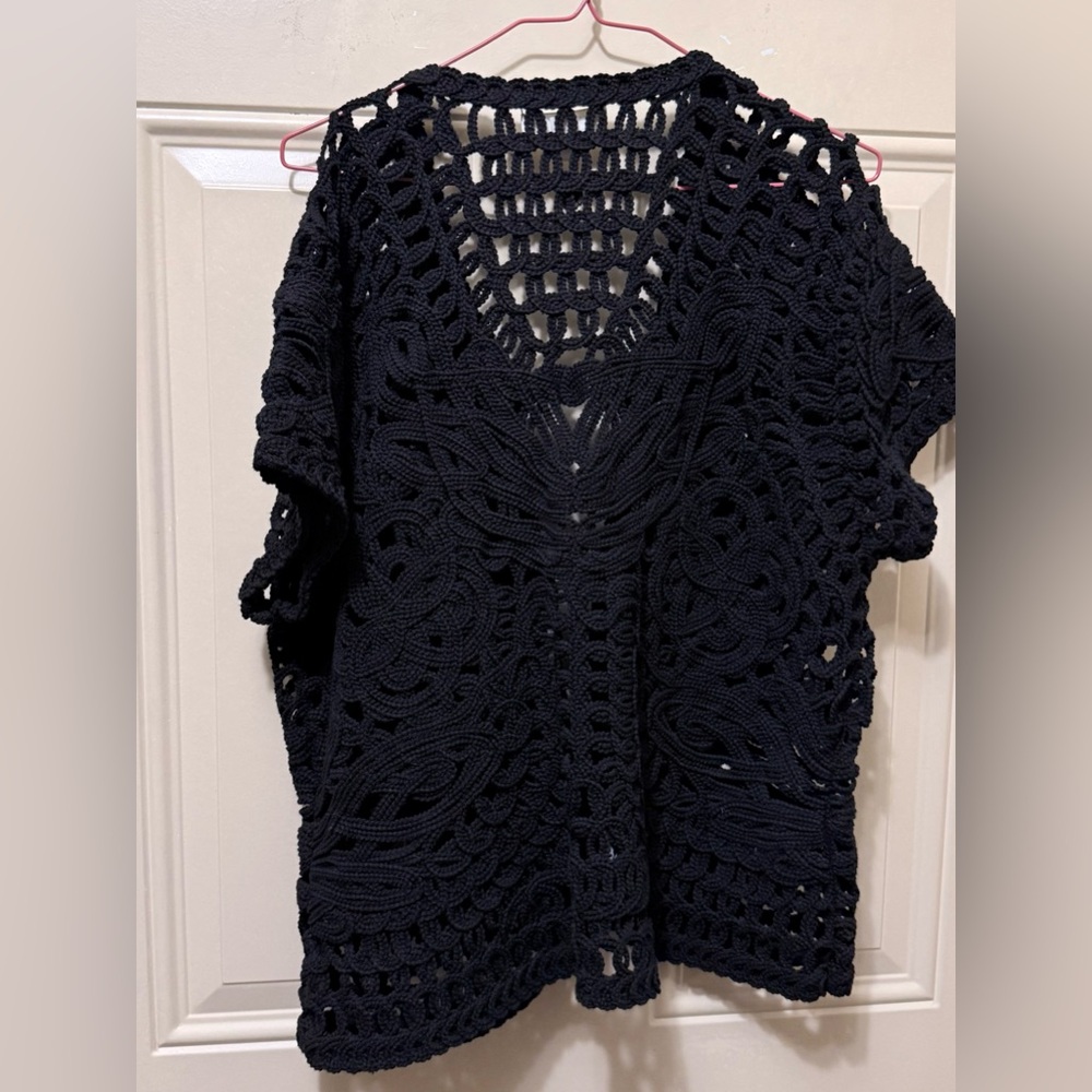 Coldwater Creek Black Cotton Short Sleeve Open Cardigan Size 14 - Picture 4 of 6